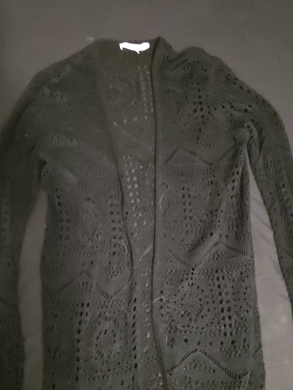 Chelsea & Theodore Black Openwork Longline Cardigan